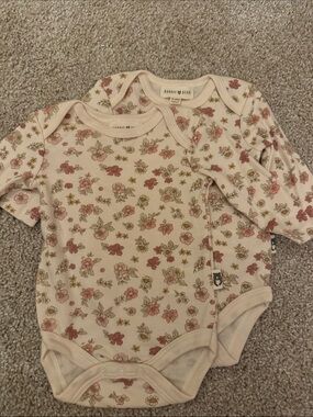 Cream Floral Long-Sleeve One-Piece (2-Pack)